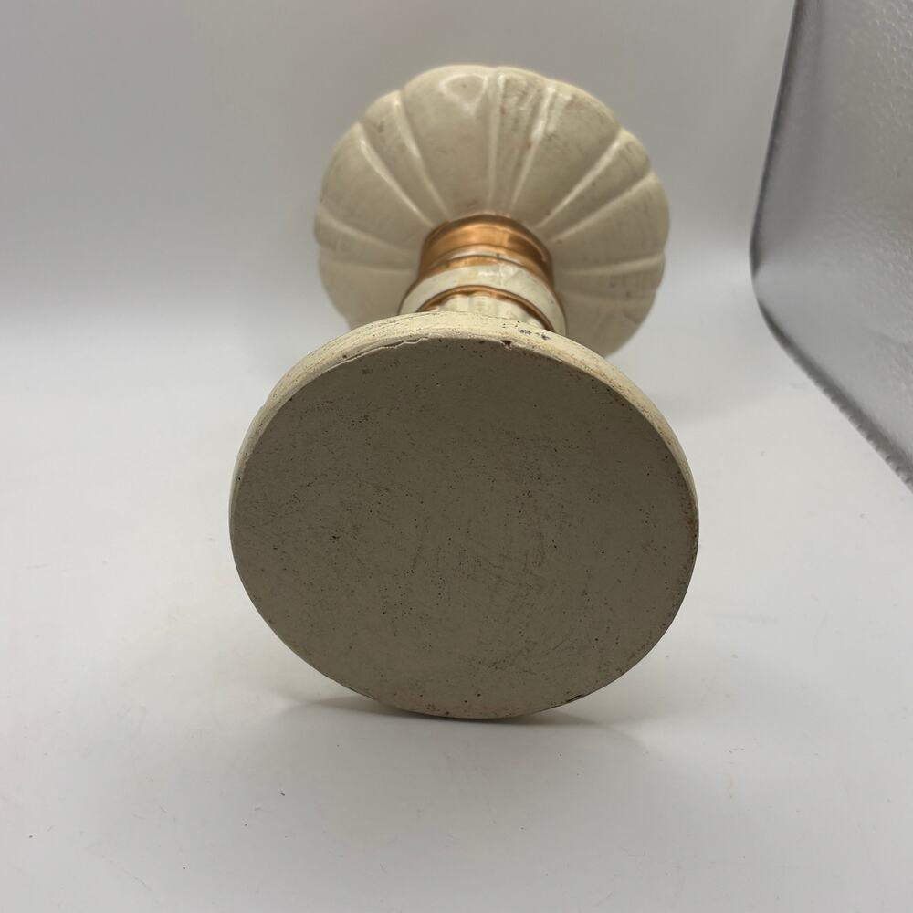 Cream and gold colored pillar candle pedestal French cottagecore VTG distressed - Picture 5 of 7